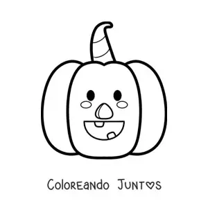 Imagen para colorear de calabaza kawaii animada de Halloween fácil