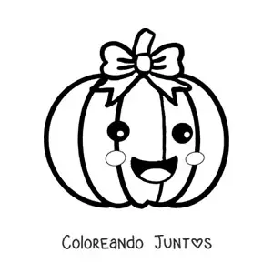 Imagen para colorear de calabaza kawaii animada con un lazo