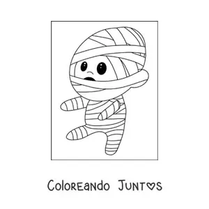 Imagen para colorear de niño disfrazado de momia kawaii