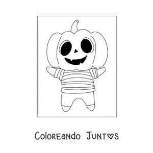 Imagen para colorear de niño disfrazado de calabaza kawaii