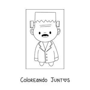 Imagen para colorear de niño disfrazado de frankenstein kawaii