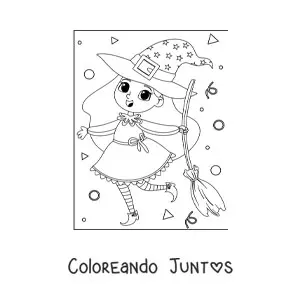 Imagen para colorear de bruja bonita con escoba