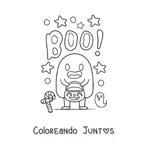 Imagen para colorear de niño disfrazado de fantasma en Halloween