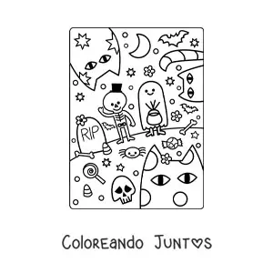 Imagen para colorear de niños disfrazados de fantasma y esqueleto en fiesta de Halloween