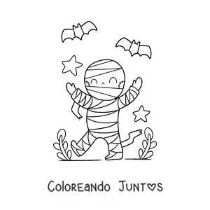 Imagen para colorear de momia kawaii de Halloween
