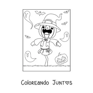 Imagen para colorear de espantapájaros de Halloween con fantasmas