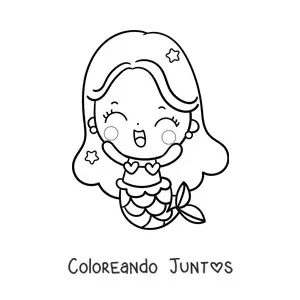 Imagen para colorear de sirena kawaii fácil