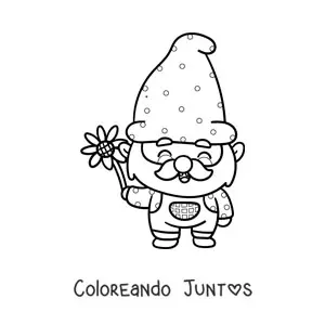 Imagen para colorear de gnomo kawaii con una flor