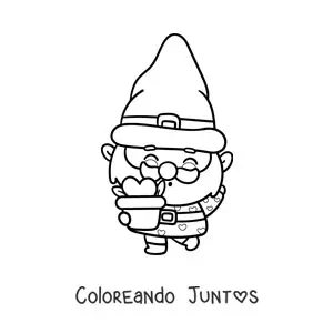 Imagen para colorear de gnomo kawaii con una planta