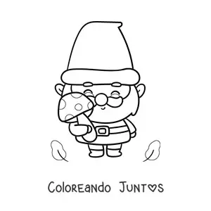 Imagen para colorear de gnomo kawaii con un hongo