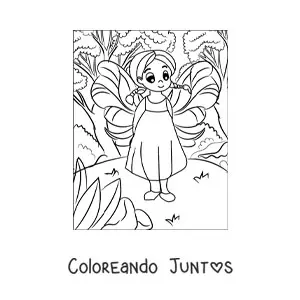Imagen para colorear de hada bebé tierna en el bosque