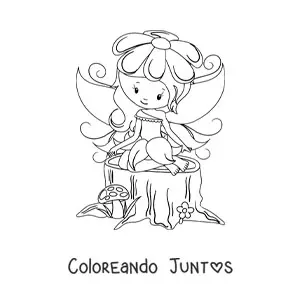 Imagen para colorear de hada bebé kawaii en el bosque