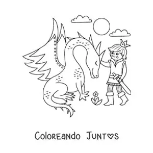 Imagen para colorear de príncipe y dragón