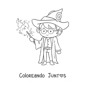 Imagen para colorear de hechicero animado con varita