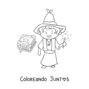 Imagen para colorear de hechicero con varita y libro de hechizos