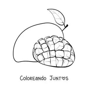Imagen para colorear de un mango rebanado en cuadros y otro mango en el fondo