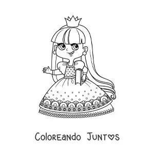 Imagen para colorear de princesa kawaii con libro