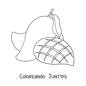 Imagen para colorear de un mango rebanado en cuadros y otro mango en el fondo