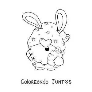 Imagen para colorear de gnomo de Pascua con zanahoria
