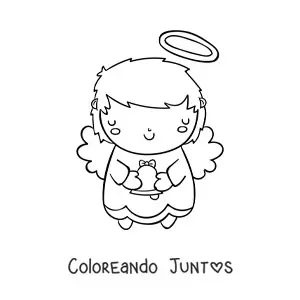 Imagen para colorear de ángel navideño animado con campana