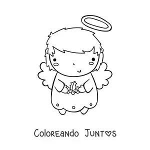 Imagen para colorear de ángel navideño animado con muerdago
