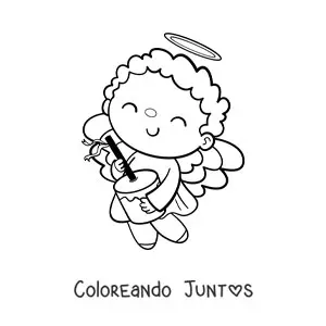 Imagen para colorear de ángel de Navidad tocando el furruco
