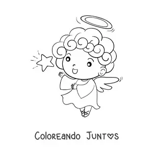 Imagen para colorear de niño ángel animado volando con estrella