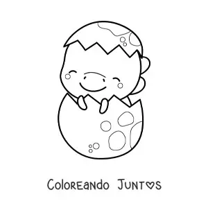 Imagen para colorear de dinosaurio kawaii bebé en su huevo