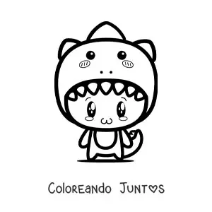Imagen para colorear de niño disfrazado de dinosaurio kawaii