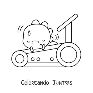 Dinosaurio kawaii cansado en la caminadora