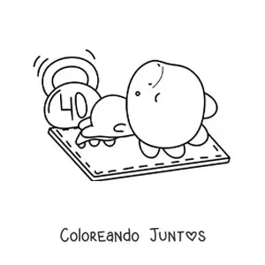 Dinosaurio kawaii con pesa en el gimnasio
