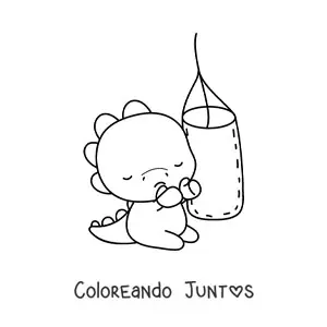 Dinosaurio kawaii golpeando un saco de boxeo