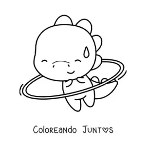 Imagen para colorear de dinosaurio kawaii con un hula hula