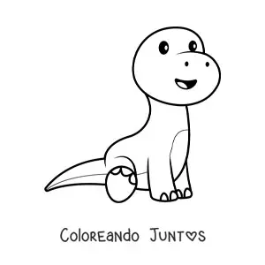 Imagen para colorear de dinosaurio kawaii fácil sentado