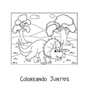 Imagen para colorear de dinosaurio animado en su hábitat