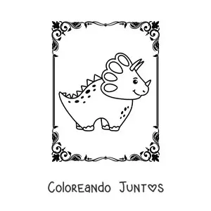 Imagen para colorear de triceratops kawaii sonriendo