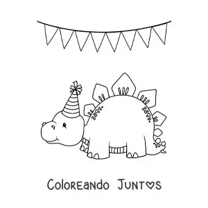Imagen para colorear de estegosaurio en una fiesta de cumpleaños