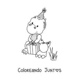 Imagen para colorear de t rex con regalo de cumpleaños