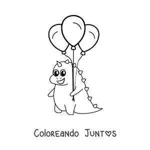 Imagen para colorear de dinosaurio bebé kawaii con globos