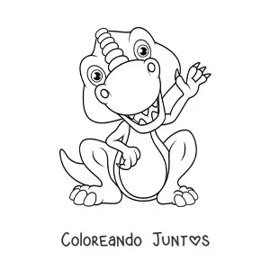 Imagen para colorear de dinosaurio bebé feliz sentado saludando