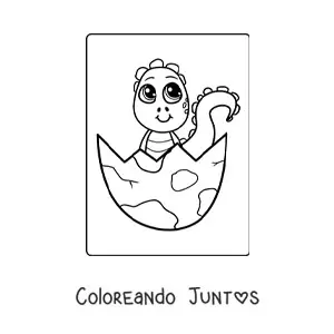 Imagen para colorear de dinosaurio bebé kawaii en un huevo