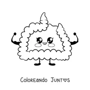 Imagen para colorear de intestino kawaii animado con frutas saludables