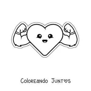 Imagen para colorear de corazón kawaii fuerte