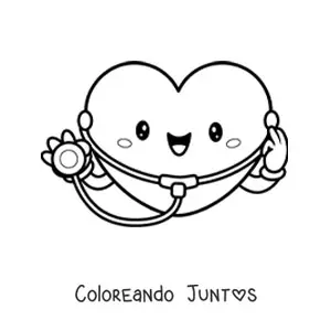 Imagen para colorear de corazón tierno animado con estetoscopio