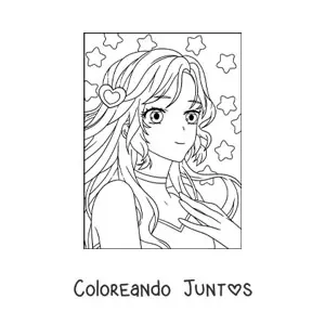 Imagen para colorear de cara de chica anime kawaii con ojos grandes
