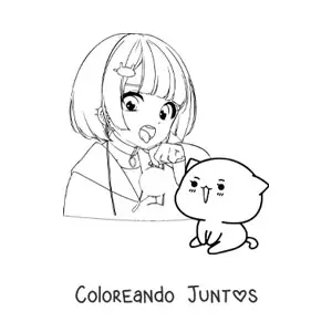 Chica anime kawaii con gato