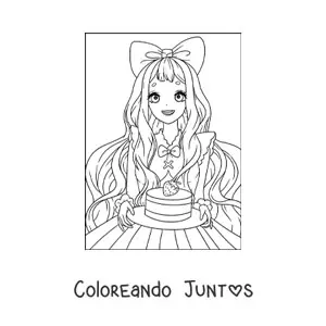 Hermosa muñeca anime kawaii con pastel de fresa