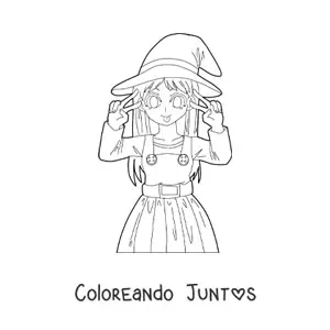 Imagen para colorear de muñeca anime kawaii disfrazada de bruja
