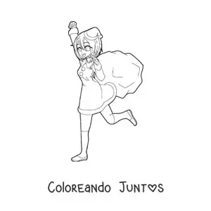 Imagen para colorear de muñeca anime kawaii con traje de Santa Claus