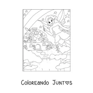 Imagen para colorear de hada de fantasía en bosque mágico estilo anime